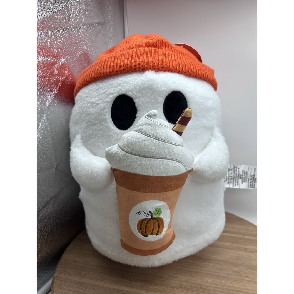 Ghost Pillow with Pumpkin Spice Latte Barista Coffee Viral 16 inch NEW Plush